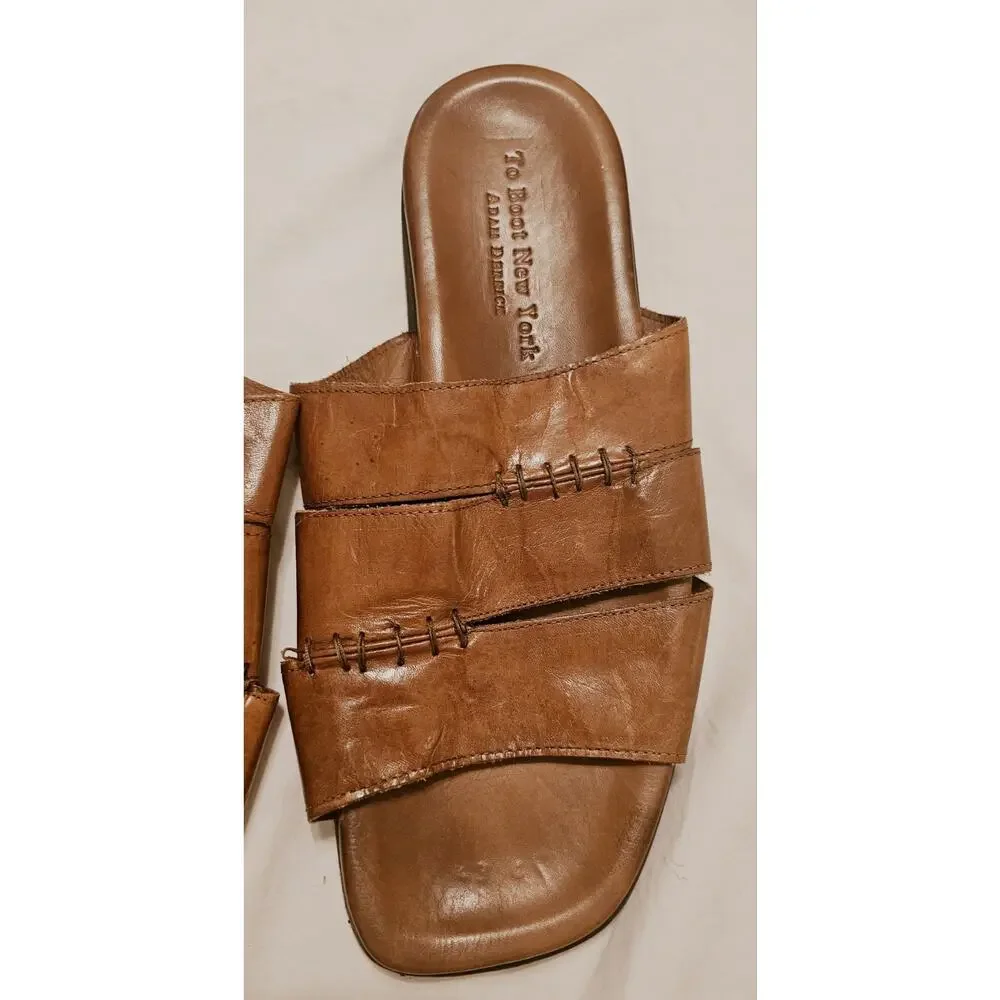 To Boot New York Mens 10.5 Sandals Slide Slip On Brown Leather Italy Made 500